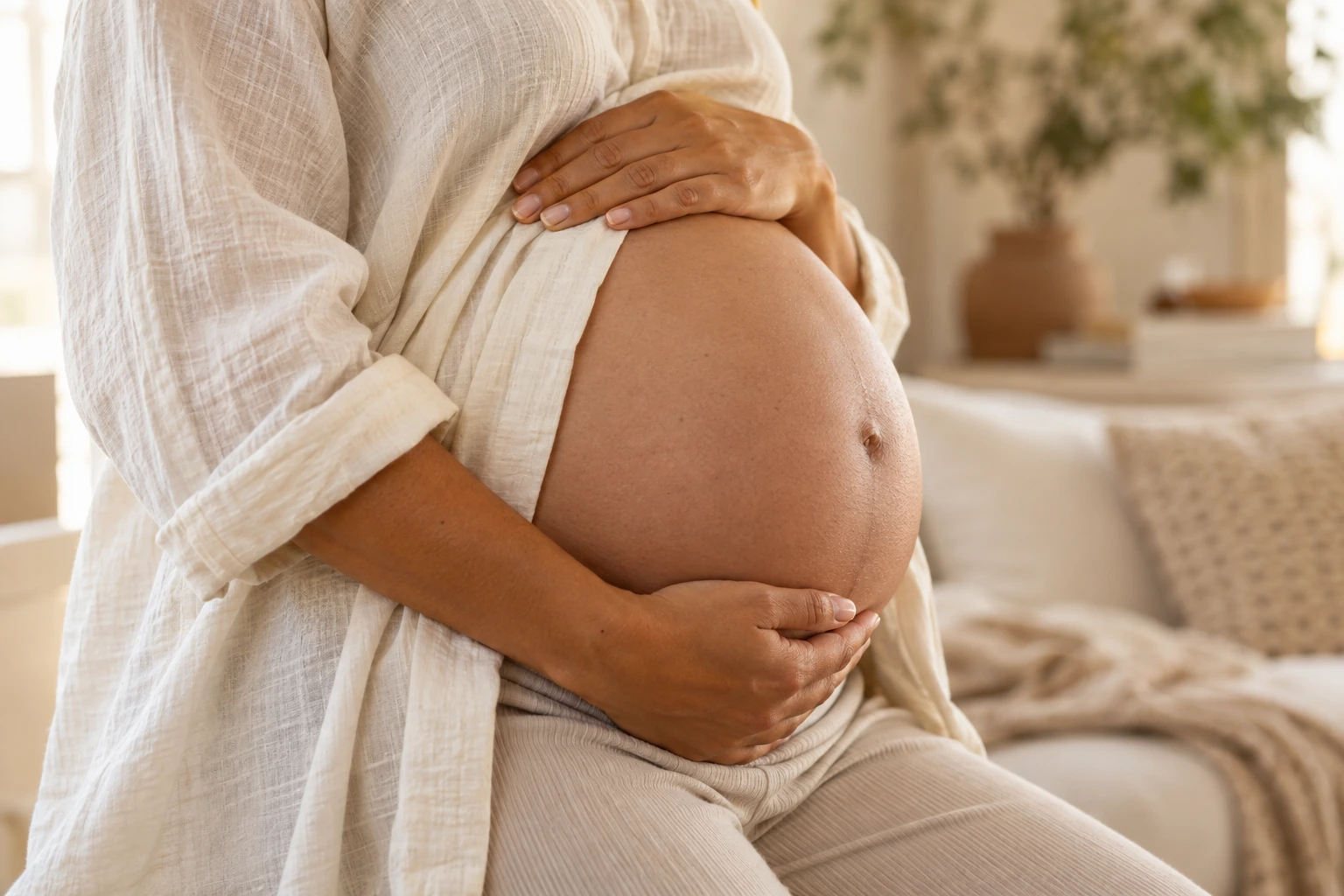 Gestante com as mãos sobre a barriga
