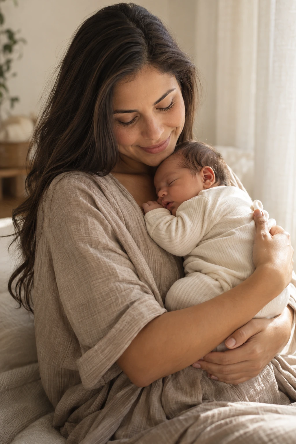 Mãe com bebê no colo em um momento de acolhimento